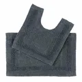 2TLG. BademattenSet grau, Badematte 50x80 cm & WCVorleger mit Ausschnitt 50x5...