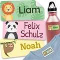 melu kids® Namensaufkleber für Kinder - Kleidung & Gegenstände (60 Stück) Kita/Schule - Namensschilder für Kleidung waschmaschinenfest und personalisiert (Dschungeltiere)