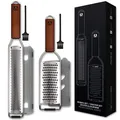 REDSALT® Premium Zester Julienne Edelstahl Reiben Set mit Holzgriff | Raspel und Küchenreibe für Zitronen Ingwer Karotten Käse | Parmesanreibe Ingwerreibe Zitronenreibe Käsereibe | Profi Hobel Küche