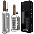 REDSALT® Premium Zester Julienne Edelstahl Reiben Set mit Walnuss Holzgriff | Raspel Küchenreibe Zitronen Ingwer Karotten Käse | Parmesanreibe Ingwerreibe Zitronenreibe Käsereibe | Profi Hobel Küche