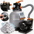 Verda Sandfilteranlage Pumpe 10000 l/h 800g inkl. Filterbällen 10m Förderhöhe 400W Pool Filterpumpe 38mm Anschluss 220-240V 50Hz Schwimmbad Filter