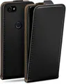 moex Handyhülle für Google Pixel 2 XL Hülle Klappbar Flip Case Schwarz 6 Zoll, 360 Grad Schutz Handytasche Leder Optik PU Lederhülle Cover Klapphülle