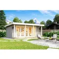 Lasita Holz-Gartenhaus Liverpool 1 Flachdach Lichtgrau Lasiert 550 cm x 300 cm