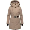 Navahoo Wintermantel Frostkuss 14 Warmer Damen Mantel mit abnehmbarer Kapuze und Taillengürtel braun XXL (44)