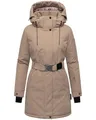 Navahoo Damen Wintermantel warmer Parka mit abnehmbarer Kapuze und Taillengürtel Frostkuss 14 Taupe Grey Gr. XXL