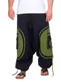 Kunst und Magie Trendige Haremshose Bunte Muster Goa Hippie Hose, Größe:S/M, Farbe:Schwarz/Lemon