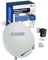 SCHWAIGER Satellitenschüssel Komplettset - Ø 80 cm Aluminium Offset Antenne in Hellgrau - Inkl. Quad LNB 4-Fach - Digital HD & 4K Empfang - Integrierte Kabelführung & wetterfest