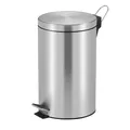 PROREGAL Runder Tretabfallsammler mit herausnehmbaren Kunststoff-Inneneimer | 12 Liter, HxBxT 40x29,5x25,5cm | Matt Silber