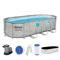 Bestway Power Steel Swim Vista Series Frame Pool Komplett-Set mit Filterpumpe 549 x 274 x 122 cm, Steinwand-Optik (Cremegrau), oval