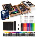 Artina 127tlg Malset Bologna XXL Künstler Set mit FSC Holz Malkoffer – Acrylfarben, Aquarellfarben, Buntstifte, Pastellstifte, Fineliner, Bleistifte - Großes Zeichenset mit Aufbewahrung für Anfänger
