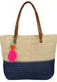 styleBREAKER Damen Bast Strandtasche 45 x 13 x 46 cm mit Reißverschluss | Zweifarbige Korbtasche mit Quaste | Flechttasche mit langen Henkeln für Strand & Shopping, Farbe:Beige-Dunkelblau