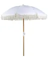 Beliani Sonnenschirm mit Volant Regenschutz Holzmast weiß rund ⌀ 150 cm Boho Mondello
