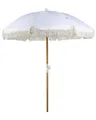 Sonnenschirm mit Volant Regenschutz Holzmast weiß rund  150 cm Boho Mondello