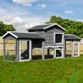 MyAnimal Hasenstall MH-03 Doppelstockhaus mit Garten, Freilauf, Kiefernholz, verzinkter Draht (Grau/Weiß XXL 2.0)