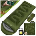 KESSER Deckenschlafsack Camping Schlafsack Outdoor 220x83cm 4 Jahreszeiten (Campingschlafsack inklusive Campinglampe & Seitentasche), für Erwachsene & Kinder Leicht Tragbar Warm & Wasserabweisend grün 220 cm