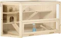 PawHut Kleintierkäfig Nagerkäfig Hamsterkäfig mit Rampe Wippe Tannenholz Natur