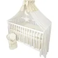 13 teiliges Babybett-Komplett-Set Happy Leo inkl. höhenverstellbarer Matratze bestickt für Neugeborene, Babys und Kleinkinder (Teddybär Mond hel... - Beige
