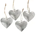 Metall Herz mit Kordel, Herzhänger, Set mit 4 Herzen, ca. 4 cm. Zinkblech-Herz. Herzdekoration, Valentinstag