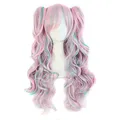 MapofBeauty farbige Lolita lange lockige geheftet auf Pferdeschwanz Cosplay Perücke (rosa/blau)