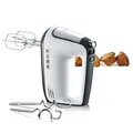 SEVERIN Handmixer, Handrührgerät mit 5 Geschwindigkeitsstufen, praktischer Handrührer mit 2 Edelstahl-Rührbesen und -Knethaken, 400 W, weiß-schwarz / Edelstahl, HM 3830