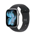 Apple Watch Series 11 GPS 46 mm Smartwatch mit Aluminiumgehäuse in Space Grau und Sportarmband in Schwarz (S/M). Schlafindex, Fitnesstracker, Gesundheitstracking, Always-On Display, Wasserschutz