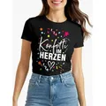 MoonWorks Print-Shirt Damen T-Shirt Fasching Karneval Konfetti im Herzen Kostüm-Ersatz mit Print schwarz M