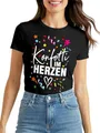 MoonWorks® Damen T-Shirt Fasching Karneval Konfetti im Herzen Kostüm-Ersatz Verkleidung Funshirt Frauen Schwarz M