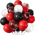 Luftballons Rot Schwarze Weiß, 60 Stück Rote Schwarze Latex Luftballons mit Konfetti Helium Ballon, Rot Weiss Luftballon für Geburtstag Hochzeit Verlobung Valentinstag Pokerkarten Party Deko