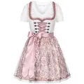 Steigenhöfer Manufaktur Dirndl Damen im Set - Vicky - Mit Miederhaken, funkelnden Steinen und Perlen (Das Set beinhaltet Kleid, Bluse und Schürze) Midi Dirndl - 60cm Rock - Miederhaken mit funkelnden Steinen & Perlen grau|rosa 36