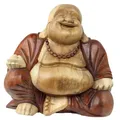 Oriental Galerie Happy Buddha-Figur China Skulptur Sitzend Budai Figur 31 cm Holz Braun Natur