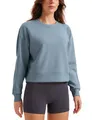 CRZ YOGA Damen SoftAura Oversized Sweatshirt Langarm Shirt Basic Workout Lässig Rundhalsausschnitt Pullover Belgisches Blau 40