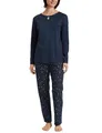 CALIDA Sweet Dreams Pyjama, Schlafanzug, lang Damen, aus 100% Baumwolle, Hose mit stoffbezogenem Gummibund Peacoat Blue 36-38