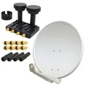 PremiumX DELUXE85 Aluminium 85cm Digital SAT Schüssel Spiegel in Hellgrau + Monoblock Quad PXMB-6Q LNB 0,1dB Astra 19,2° Hotbird 13° + 4x Gummitü