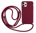 Ququcheng Kompatibel mit iPhone 12/12 Pro(6.1") Hülle,Handykette Hülle Silikon Seil Necklace Handyhülle mit Kordel Tasche TPU Bumper Schutzhülle für iPhone 12/12 Pro(6.1")-Rot