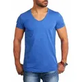 Young & Rich T-Shirt Herren Uni Basic extra tiefer Ausschnitt Unterziehshirt 1315 V-Ausschnitt unifarben kurzarm slim fit blau L
