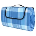 DETEX® Picknickdecke Campingdecke XL 195x150 cm Wasserdicht Wärmeisoliert Waschbar Fleece Faltbar für 2-4 Personen Garten Stranddecke Blau/Weiß
