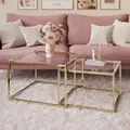 2in1 Couchtisch YOSHI GLASS  Gold chrom / Glastischplatte