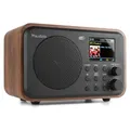 Audizio Milan DAB Radio mit Bluetooth, 10 Stunden Akku Radio 2000 mAh, Radiowecker mit Sleeptimer, Line-Out, UKW, Autosuche, 40 Speicherplätze, Mobiles Digital Radio DAB Plus, Küchenradio, Holz Braun
