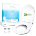 Benkstein® Premium Toilettendeckel antibakteriell D-Form weiß Klodeckel mit Quick-Release-Funktion und Softclose Absenkautomatik Klobrille Duroplast rostfreier Edelstahl WC Sitz D-Form 36 x 42,5 cm