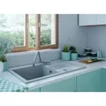BADLAND Spülbecken Granitspüle Einzelbecken Celia 44x76 Grau mit langer Ablaufplatte | Siphon im SET! - Grau