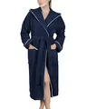 LAYNENBURG Bademantel Damen Frottee - Kapuze - Lang - 100% Baumwolle (360g/m2) - OEKO TEX Standard 100 - Größe (L, Blau)