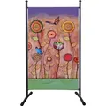 Paravent Outdoor Wetterfest 180 x 78 cm Retro Flowers | Raumteiler Stellwand Innen | Garten & Balkon Sichtschutz Blickdicht - Bunt/Rosa