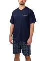 Moonline - Herren Shorty aus Baumwolle Pyjama kurz Schlafanzug mit kurzer Hose, Farbe:Navy_Dark, Größe:L