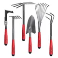 FLORA GUARD 6-teiliges Gartenwerkzeug Set, Gartengeräte Set mit Unkrautstecher, Kelle, Handrechen, Hacke & Kultivator aus Kohlenstoffstahl, Garten Handwerkzeug Set für Pflanzenpflege und Bodenarbeit