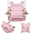 Tulano Hop 30 | Bär Babyschaukel Kinderschaukel | Indoor Outdoor | Sicherheitsgurt | Tragfähigkeit bis 60kg | von 6 bis 36 Monaten | aus Holz | Rosa - Rosa