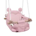Tulano Hop 30 Babyschaukel Indoor – Kinderschaukel aus Holz und Baumwolle – Baby Schaukel mit Sicherheitsgurt und 2 Kissen – für Zuhause Garten und Terrasse – Belastbar bis 36 kg – Rosa