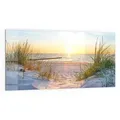 DEQORI Küchenrückwand 'Abendsonne an der Ostsee', Glas Spritzschutz Badrückwand Herdblende beige|blau|gelb 100 cm x 50 cm