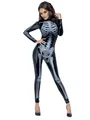 Smiffys Fever Kollektion, Miss Whiplash Skelett Kostüm, Schwarz, mit gedruckt Catsuit