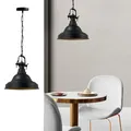 bamyum Ulmete Hängelampe Metall Ø30cm, Vintage Küchenlampe Hängend E2, Hängelampe Esstisch Wohnzimmer Lampe, Küche, Pendelleuchte Schwarz