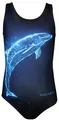 Aquarti Badeanzug Mädchen – Sportlicher Mädchen Badeanzug mit Ringerrücken Print, Farbe: Delfin Digital Blau/Schwarz, Größe: 158